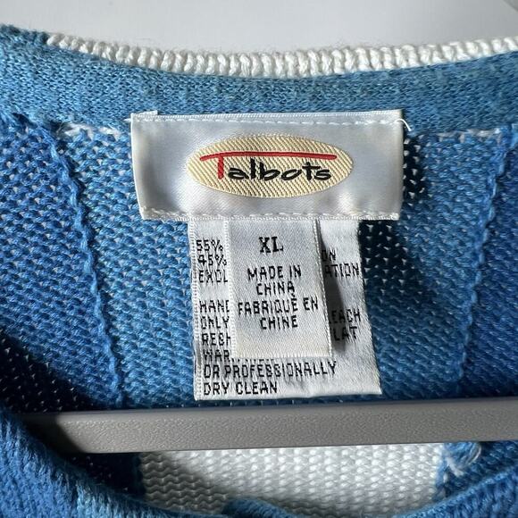 Vintage Talbots Sweater Womens XL Cardigan Patchwork Palm Trees Cable Knit 90s - Picture 4 of 13